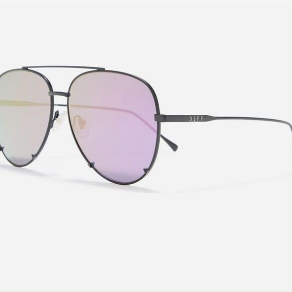 DIFF Scarlett 49MM Mirrored Aviator Sunglasses- Matte Black/Purple - Picture 2 of 8